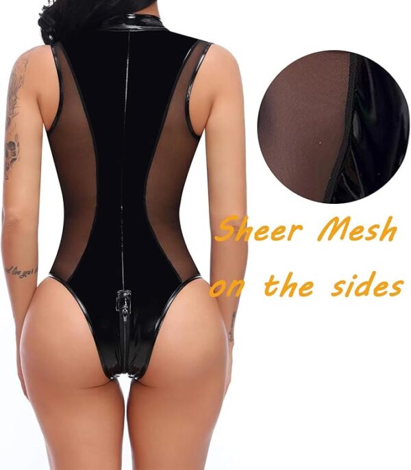 Black Latex Outfit Corset Top Leggings Long Gloves - Body Catsuit Set Costume for Woman