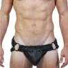 Men’s Genuine Black Leather Jockstrap with Codpiece Fetish Thong Underwear for Bondage and Costume