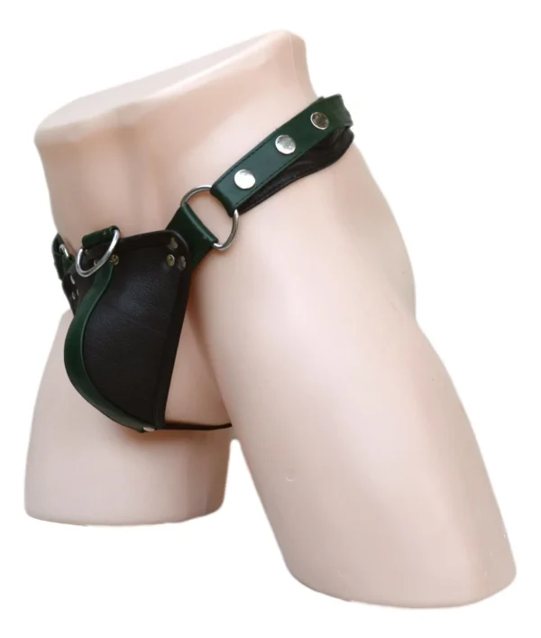 Genuine Black Leather Jockstrap with Codpiece Fetish Thong