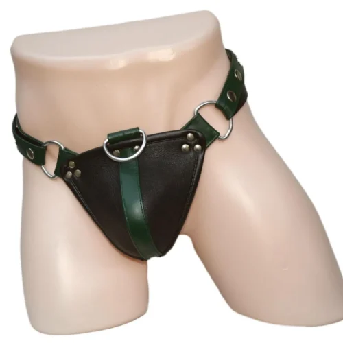 Genuine Black Leather Jockstrap with Codpiece Fetish Thong