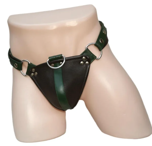 Genuine Black Leather Jockstrap with Codpiece Fetish Thong