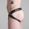 Men’s Genuine Black Leather Jockstrap with Codpiece Fetish Thong Underwear for Bondage and Costume