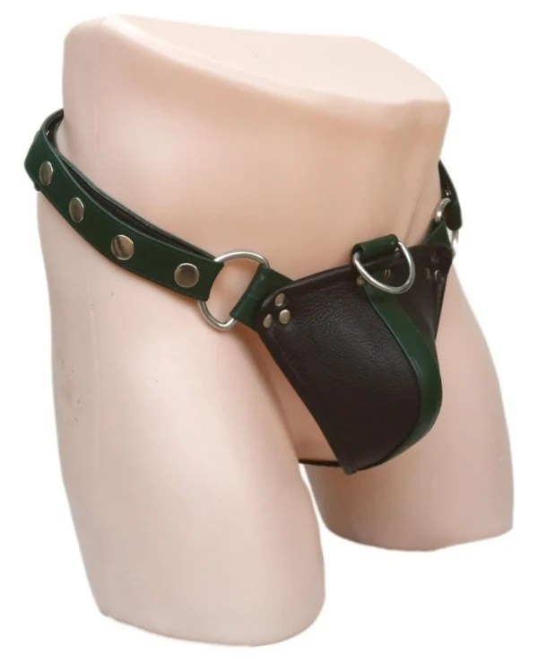 Genuine Black Leather Jockstrap with Codpiece Fetish Thong
