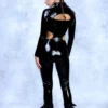 Vinyl Catwoman Costume, Cutout Catsuit with Mask Facesitting
