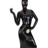 Back Zipper Bodysuit with Mask Glossy PVC Leather Long Sleeved Gloves One Piece Club Skintight Customize