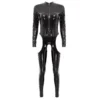 Mistress Cutout Open Crotch Patent Leather Jumpsuit Zipper Stand Collar Crotchless Catsuit Long Sleeve Wet Look Bodysuit Lingerie