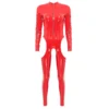 Mistress Cutout Open Crotch Patent Leather Jumpsuit Zipper Stand Collar Crotchless Catsuit Long Sleeve Wet Look Bodysuit Lingerie
