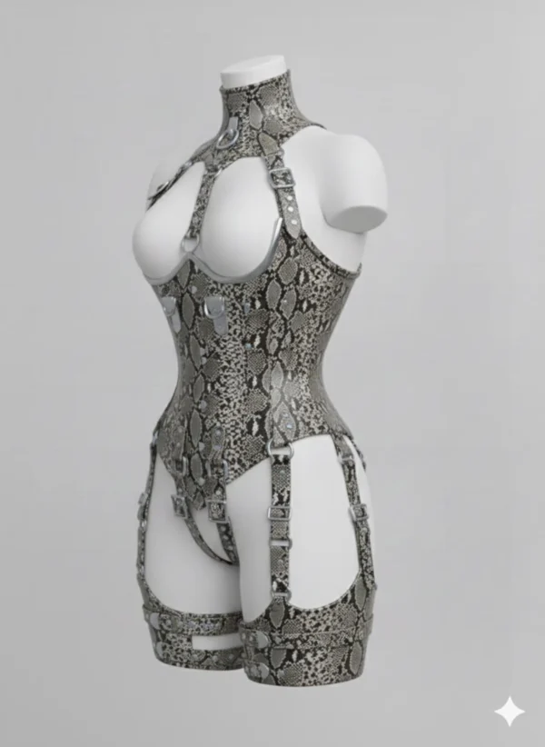 Gothic Leather Harness Corset: Steampunk Facesitting Catsuit