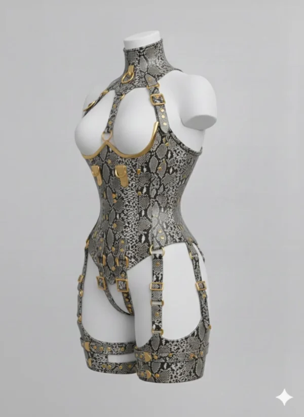 Gothic Leather Harness Corset: Steampunk Facesitting Catsuit