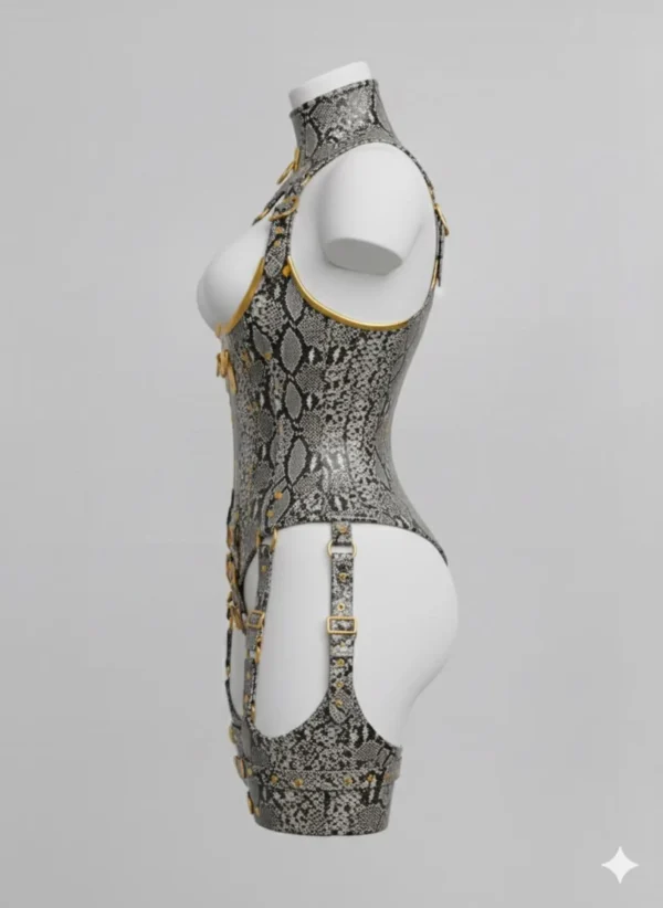 Gothic Leather Harness Corset: Steampunk Facesitting Catsuit