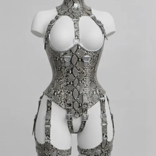 Gothic Leather Harness Corset: Steampunk Facesitting Catsuit