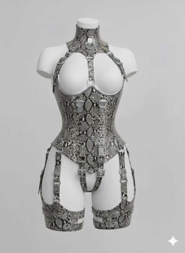 Gothic Leather Harness Corset: Steampunk Facesitting Catsuit
