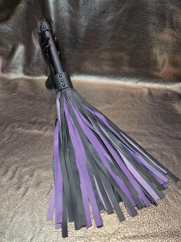 Purple and black cowhide leather flogger