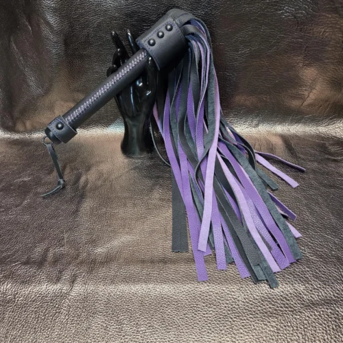 Purple and black cowhide leather flogger
