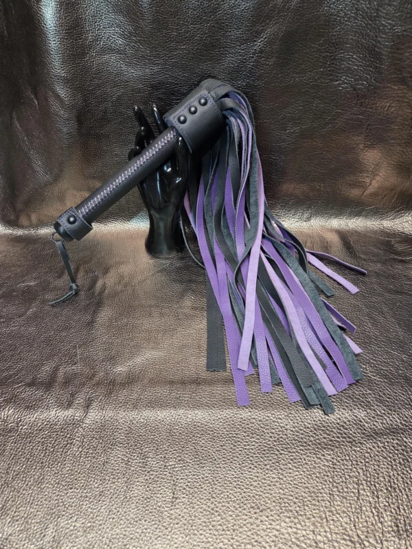 Purple and black cowhide leather flogger