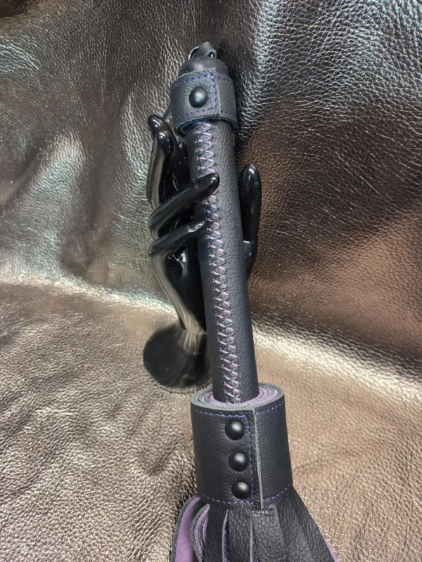 Purple and black cowhide leather flogger