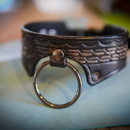 il_1588xN.1955360469_pl4m Artisan Made in California, Hand-stamped Black Leather Bondage Collar/Choker