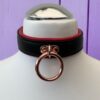 il_1588xN.5729175366_abh5 Genuine Leather Collar Black Padded & Stitched Leather I 35mm Rose gold O Ring Locking Collar Rose Gold