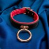 il_1588xN.5777223759_sggx Genuine Leather Collar Black Padded & Stitched Leather I 35mm Rose gold O Ring Locking Collar Rose Gold